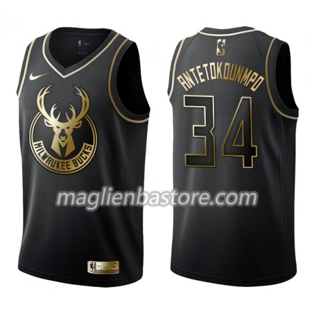 Maglia NBA Milwaukee Bucks Giannis Antetokounmpo 34 Nike Nero Golden Edition Swingman - Uomo